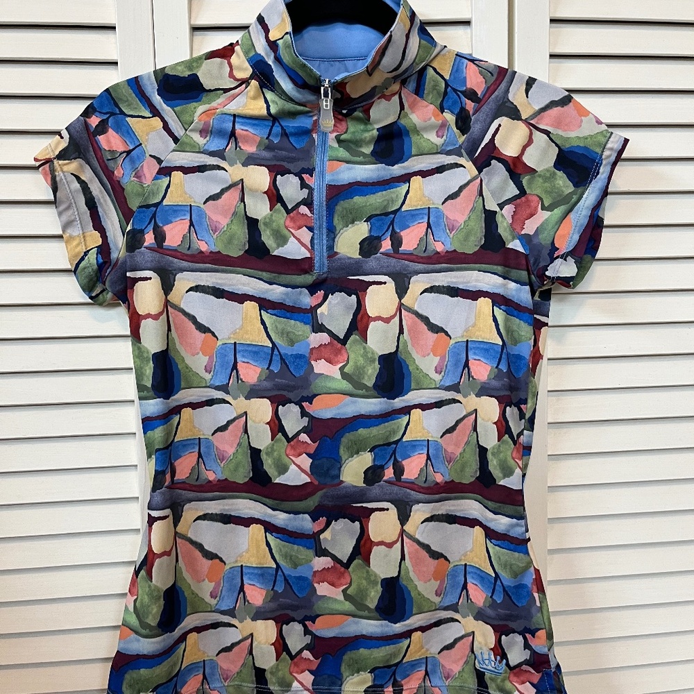 Kastel Womens Cap Sleeve watercolor Sun shirt size small